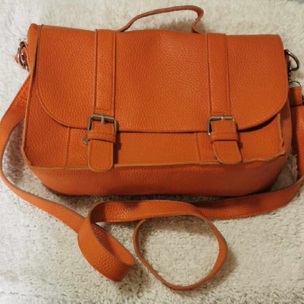 Orange Leather Satchel Bag